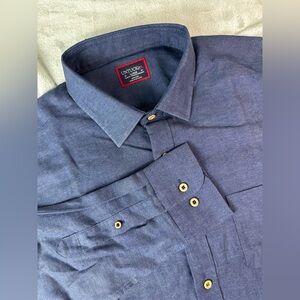 UNTUCKit Shirt Mens Large Navy Blue Slim Fit 100% Linen Long Sleeve Button‎ Down